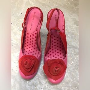 Pink and red rose leather heels